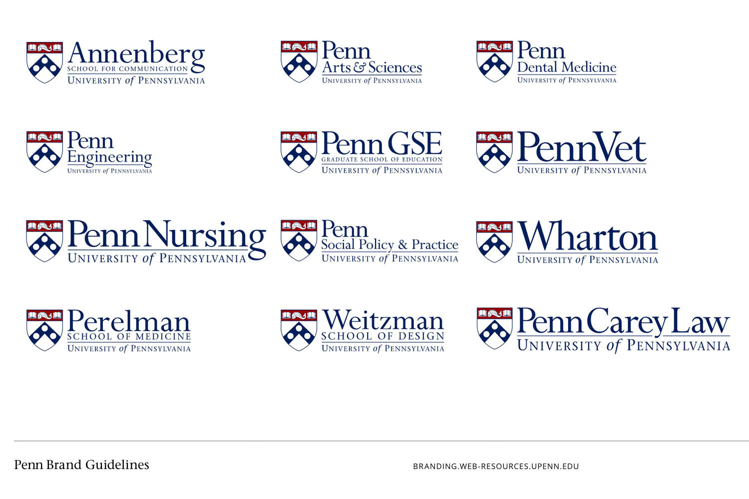 Screen capture showing the unified logos of Penn's 12 schools