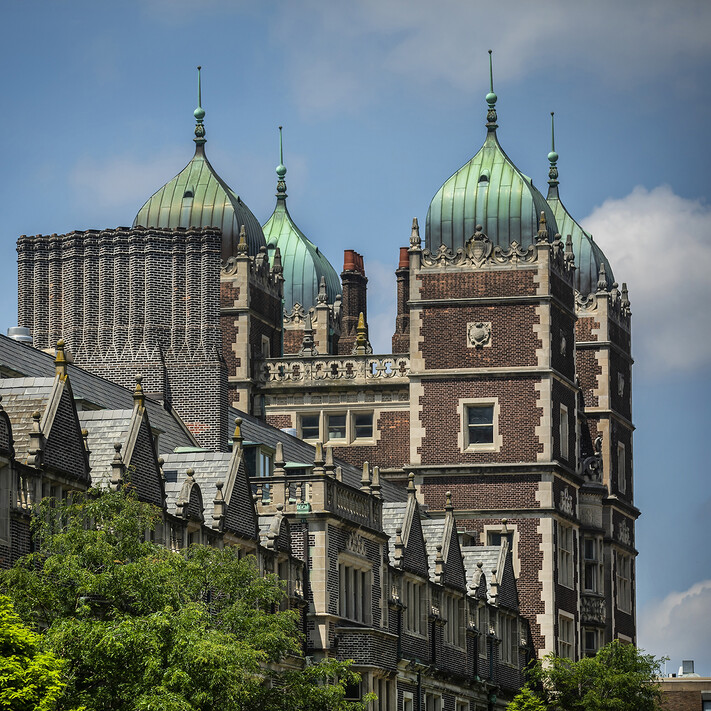 The distinctive entry towers at Penn's historic Quadrangle