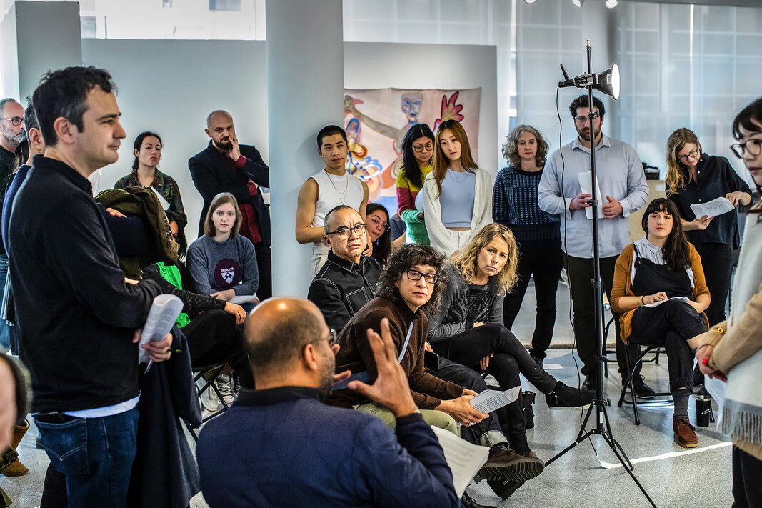 penn design students sit through a final critique in meyerson hall